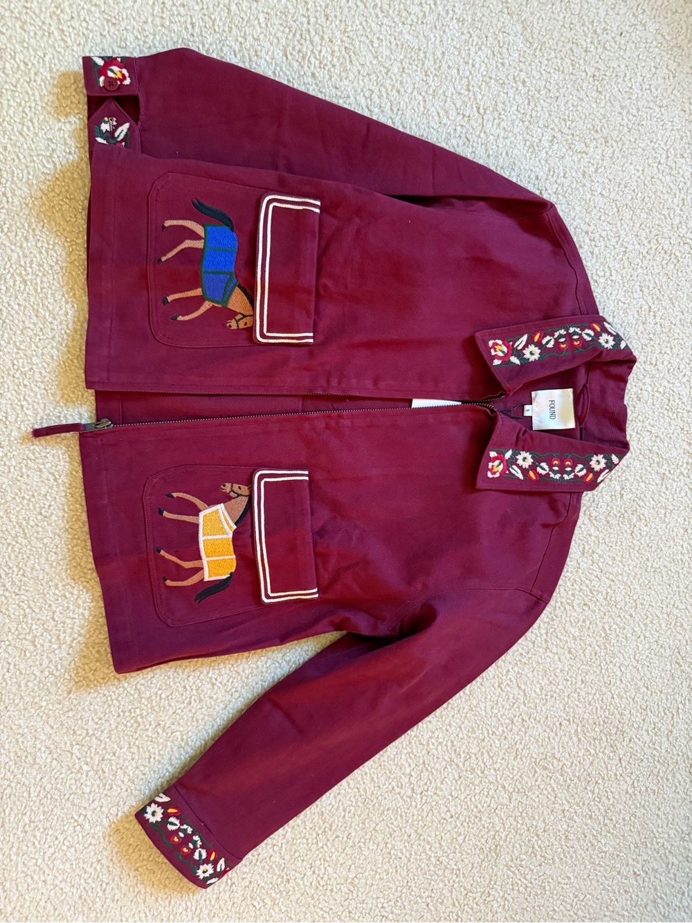 Found Burgundy Embroidered Horse Jacket Small NWT